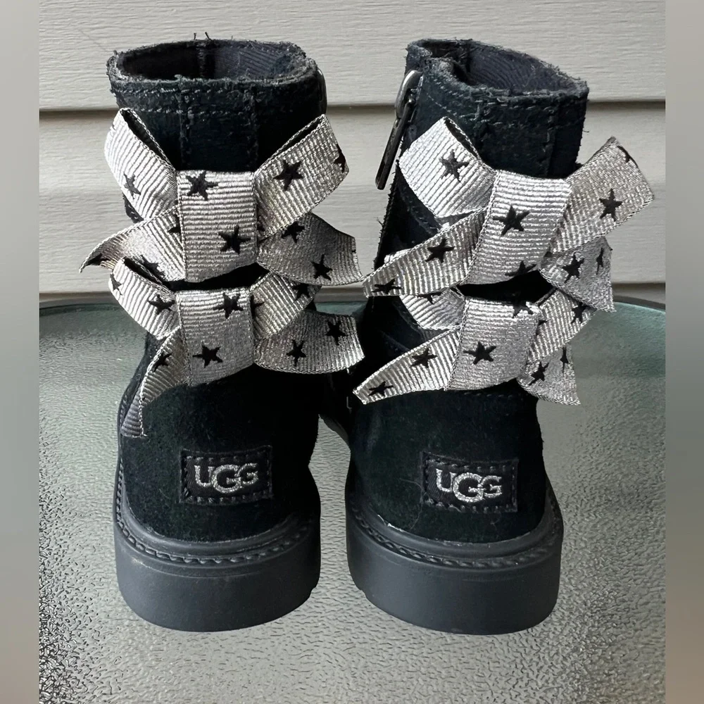 Kids Toddler UGG 1115833T Black Silver Bow Boots  Toddlers Sz 6